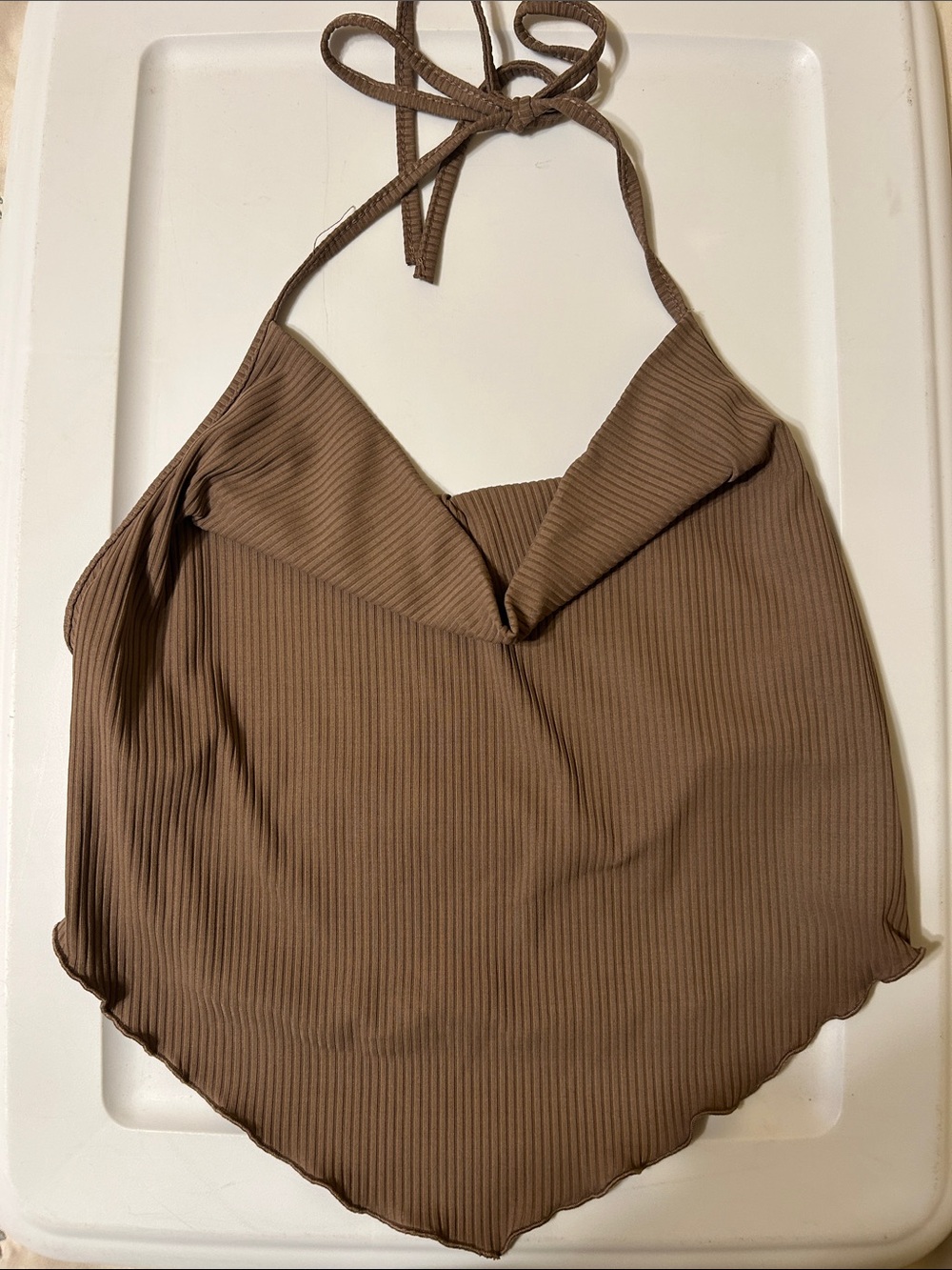 Brown Ribbed Brown Halter Neck Women's Top